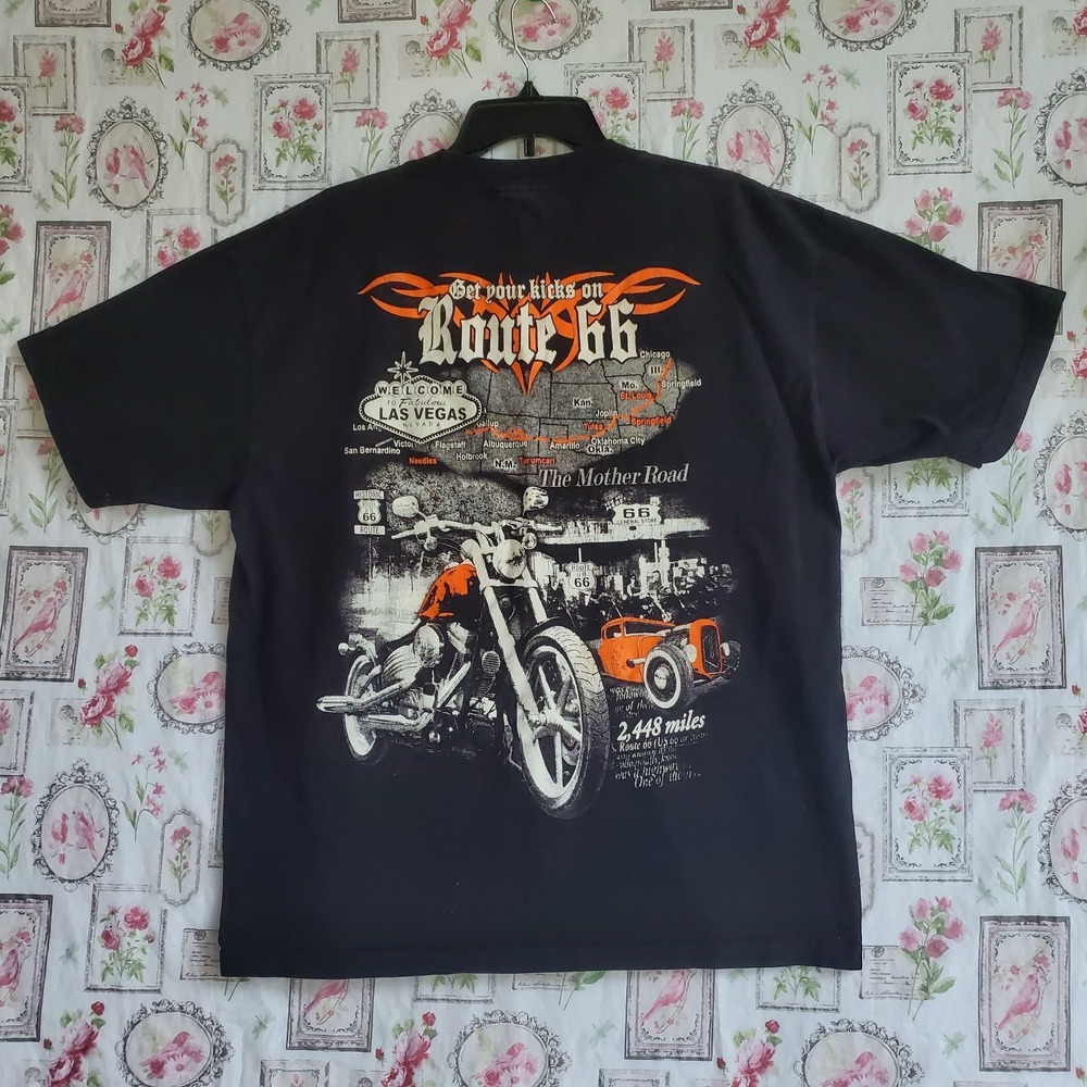 Vintage Route 66 Las Vegas Motorcycle Hot Rod T-Shirt The Mother Road Size XL